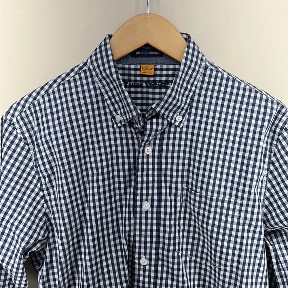 Taylor Vintage Blue Gingham Button-Down Shirt | Men’s Medium | Non-Iron Long Sle